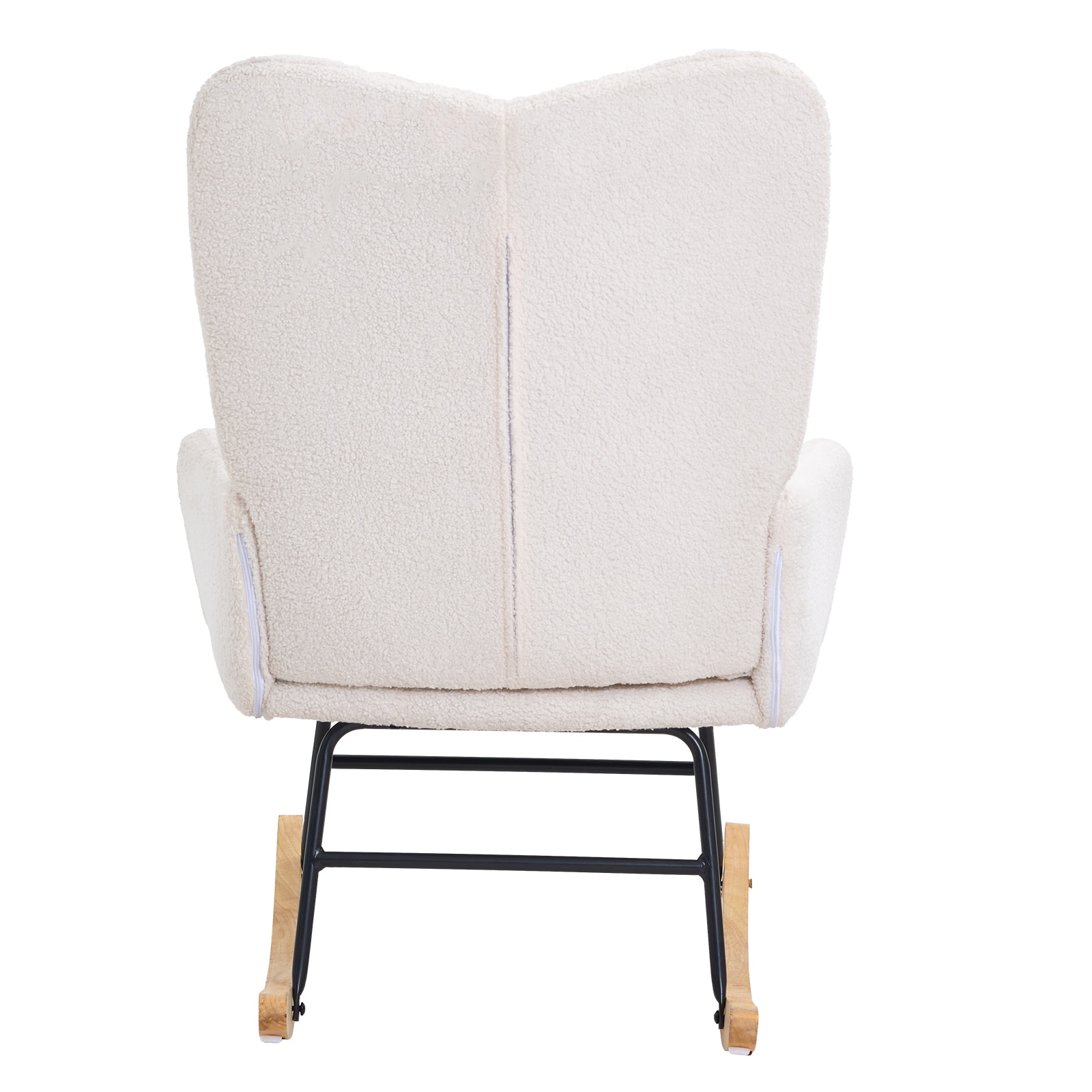 Rocking Chair Nursery, Glider Rocking Chair With Soft Seat And High Backrest, 250 Lbs Weight Capacity Teddy Fabric, Upholstered Glider Rocker Chair For Nursery, Bedroom, Living Room, Ivory White_maomaolike.com